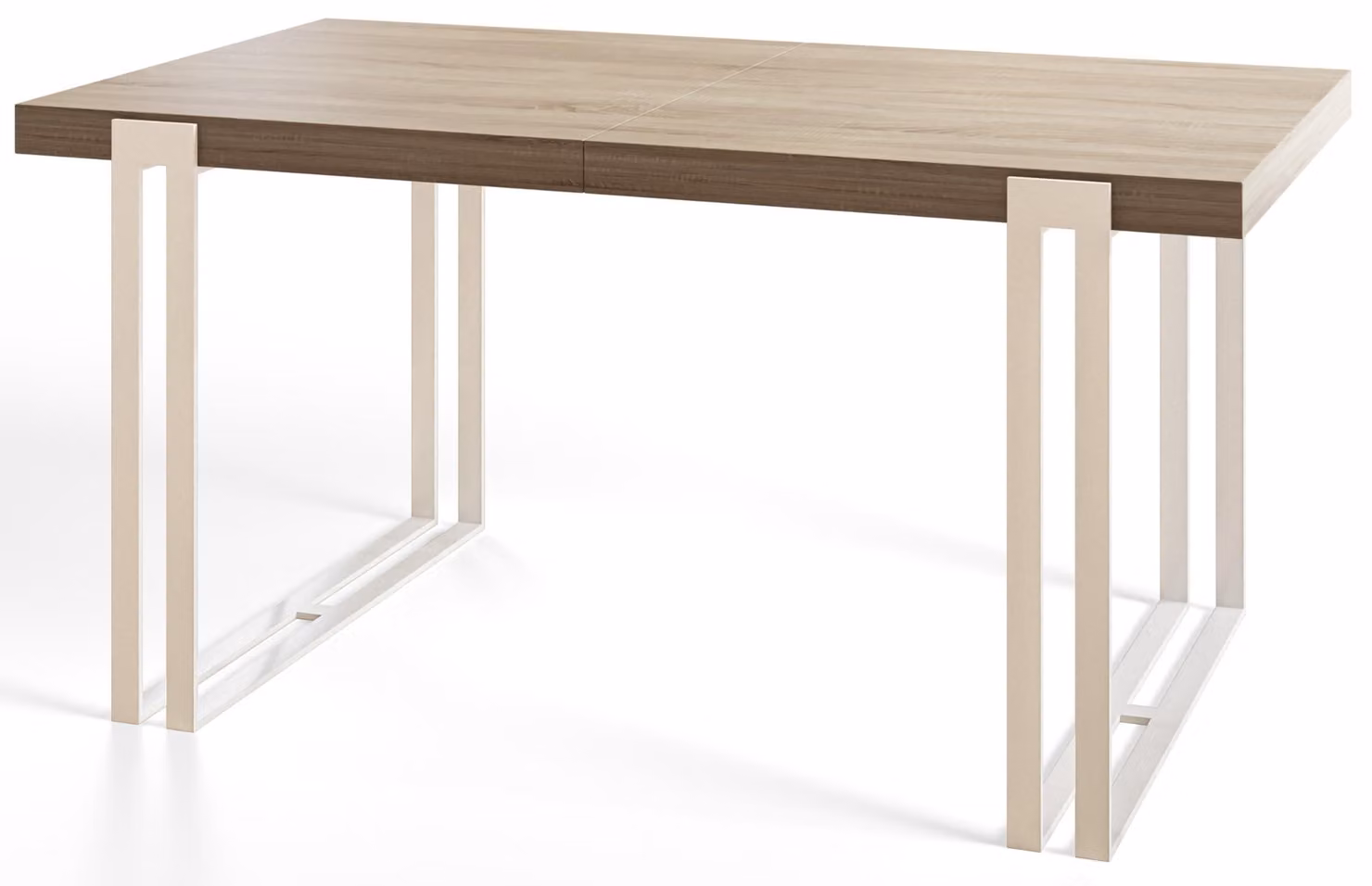 Tavolo da pranzo rettangolare allungabile rosa, tavolo da salotto moderno 120-220 x 80 x 77 cm, finitura Sonoma con gambe in metallo bianco