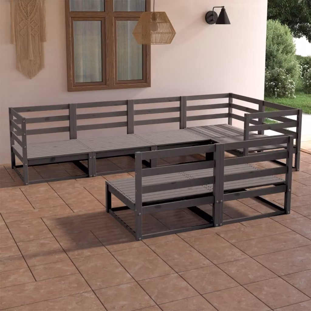 Maison Exclusive - Set Divani da Giardino 7 pz Grigio in Legno Massello di Pino