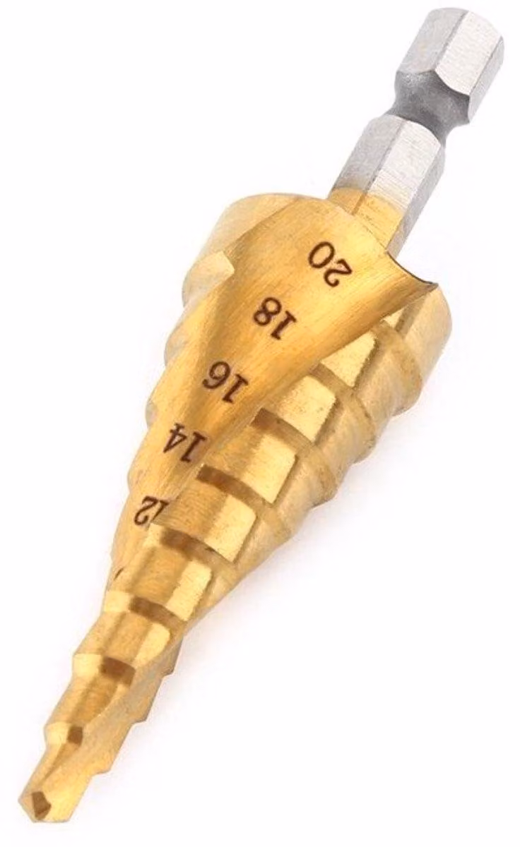 Punte da trapano a gradini con rivestimento in acciaio ad alta velocità, con gambo esagonale, da 4 a 20 mm - per foratura, potenza di foratura, foratura rapida