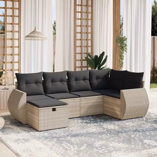 Set Divano da Giardino 6pz con Cuscini Grigio Chiaro Polyrattan 3264108