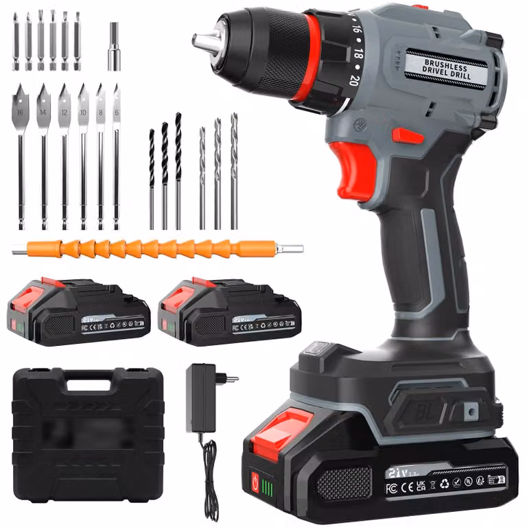 Trapano avvitatore a batteria brushless, 55 Nm, massimo 21 V, alimentato a batteria