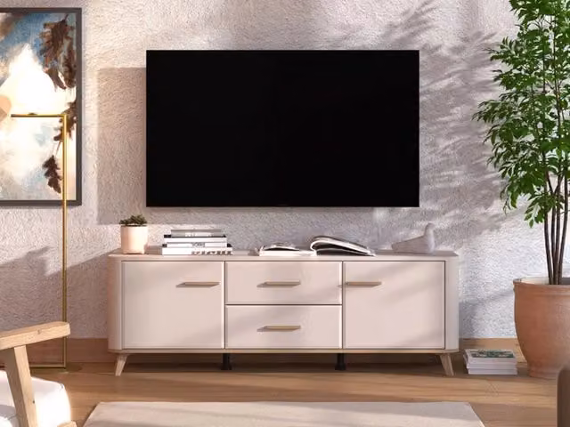 Mobile Porta TV Terento DMORA con 2 Cassetti, Colore Beige, L: 154 cm, P: 40 cm, H: 52.5 cm – 1