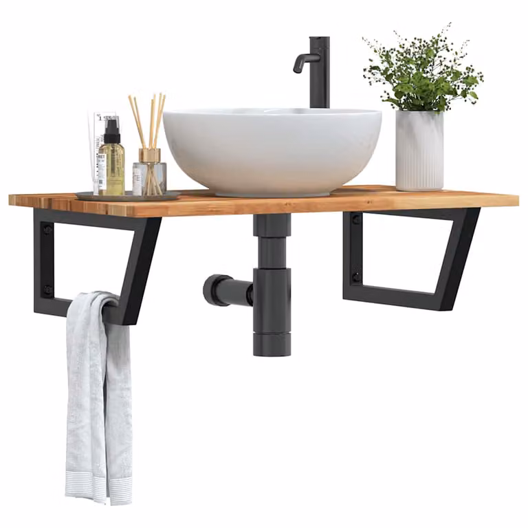 vidaXL Ripiano da Parete per Lavabo in Legno di Acacia e Metallo Nero e Marrone