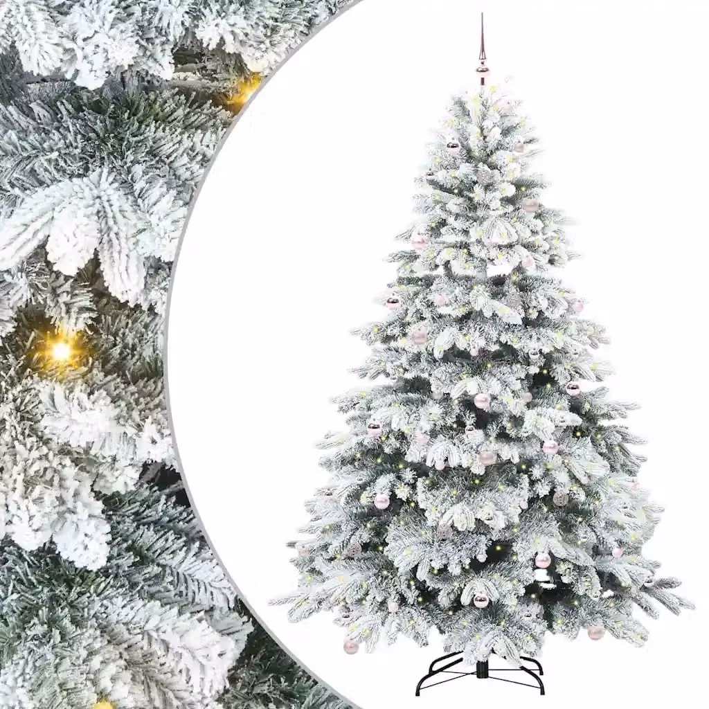 Albero di Natale artificiale moderno vidaXL verde e bianco con 300 LED luce bianca calda in PE e PVC, Altezza: 240 cm – 2