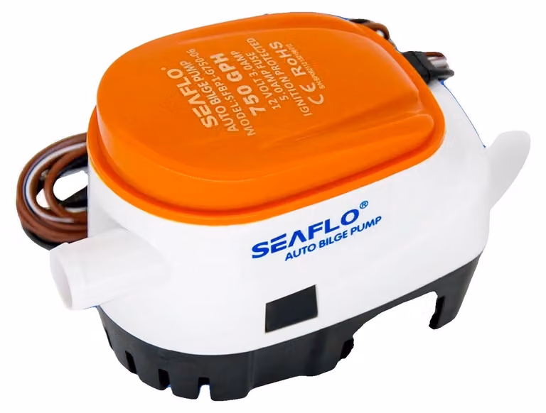 Pompa sommersibile, 12 V CC, portata 750 GPH, girante a 5 pale, interruttore a galleggiante automatico, dimensioni: 7,8 x 4,4 x 5,1 pollici