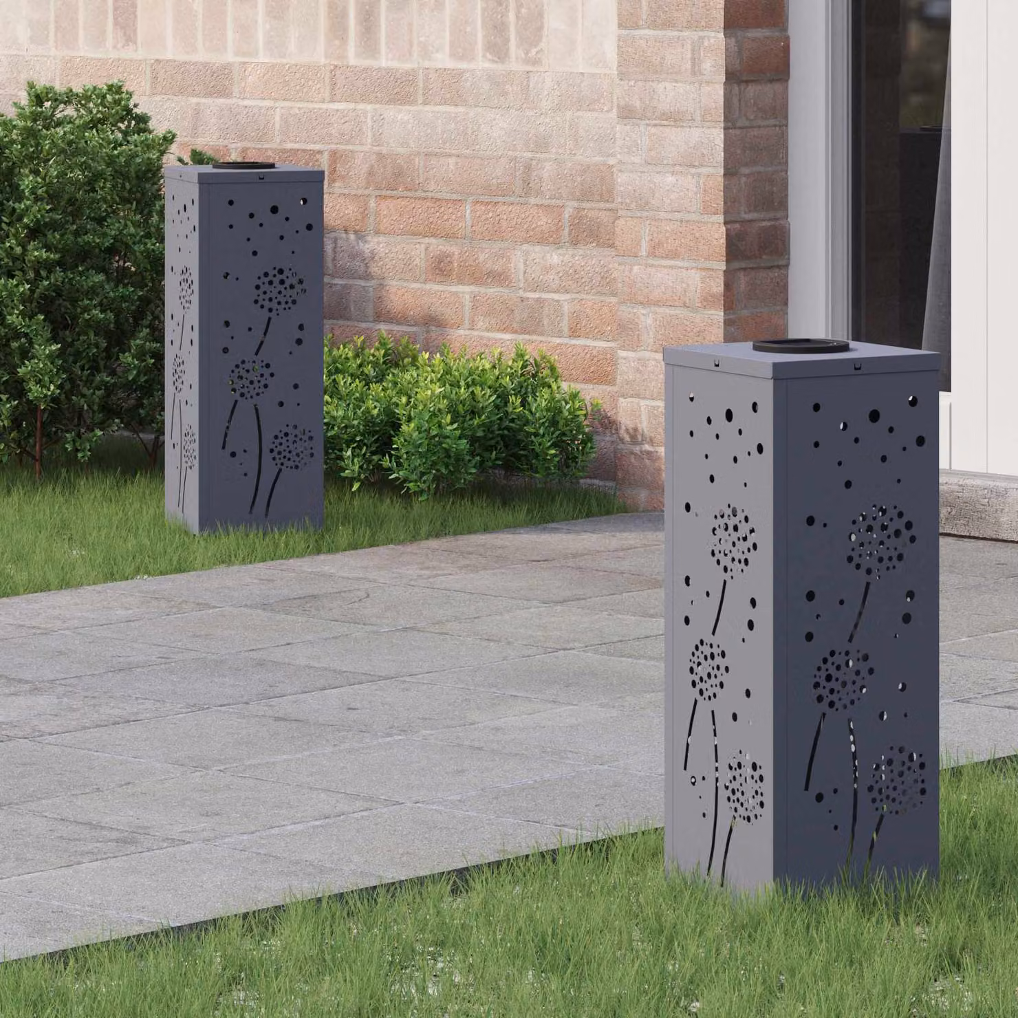 Set di 2 faretti LED solari vidaXL per sentieri e giardino, luce bianco caldo, L/P/H: 18 x 18 x 50 cm