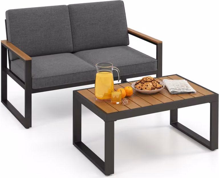 Set di mobili da giardino KOMFOTTEU da 2 pezzi per 2 persone, composto da 1 poltrona e 1 tavolino, ideale per cortili, terrazze e balconi