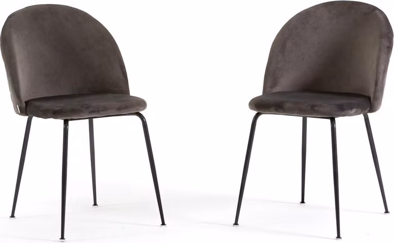 Set di 2 sedie da pranzo imbottite, gambe in metallo, design elegante per cucina, sala da pranzo, bar e ristoranti SARA - Grigio scuro/grigio scuro