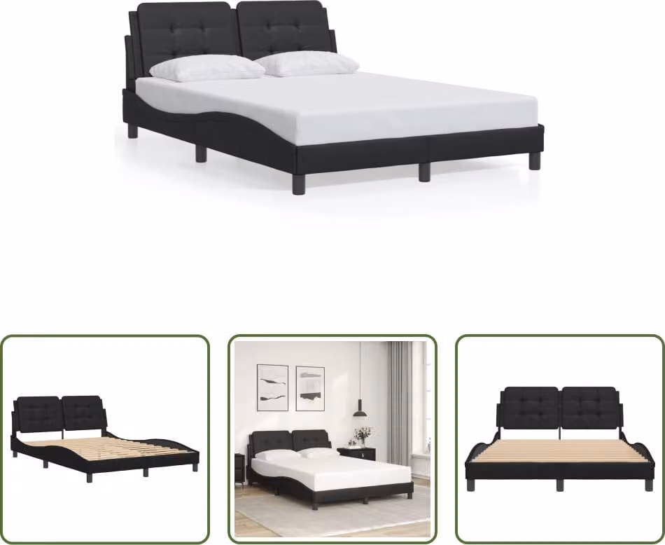 The Living Store Giroletto con testiera nero 140x190 cm in ecopelle