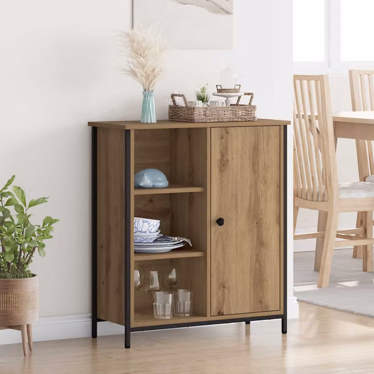 Credenza moderna vidaXL in legno e metallo color marrone L: 70 cm, P: 30 cm, H: 80 cm