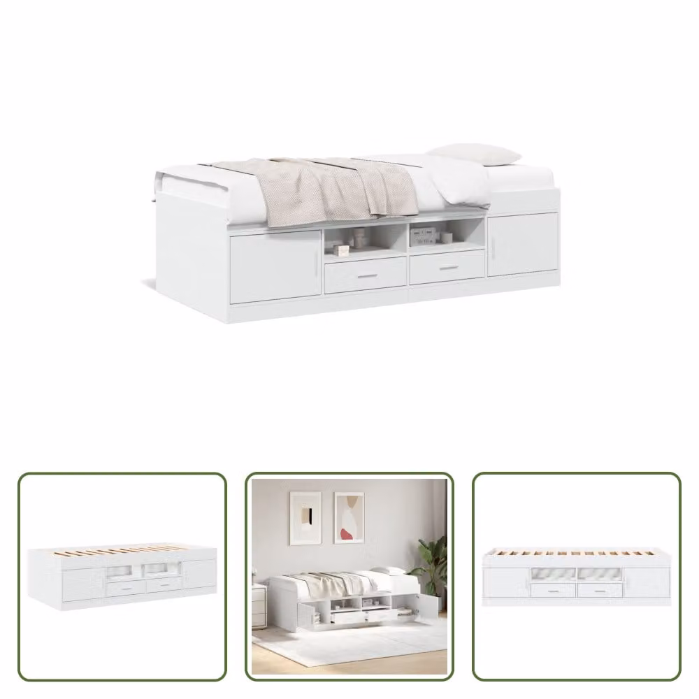 The Living Store Letto da giorno con cassetti bianco 100x200 cm materiale legno