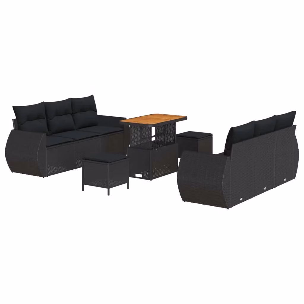 Set Divano da Giardino vidaXL a Forma di L in Polyrattan Nero con 9 Pezzi e Cuscini – 2