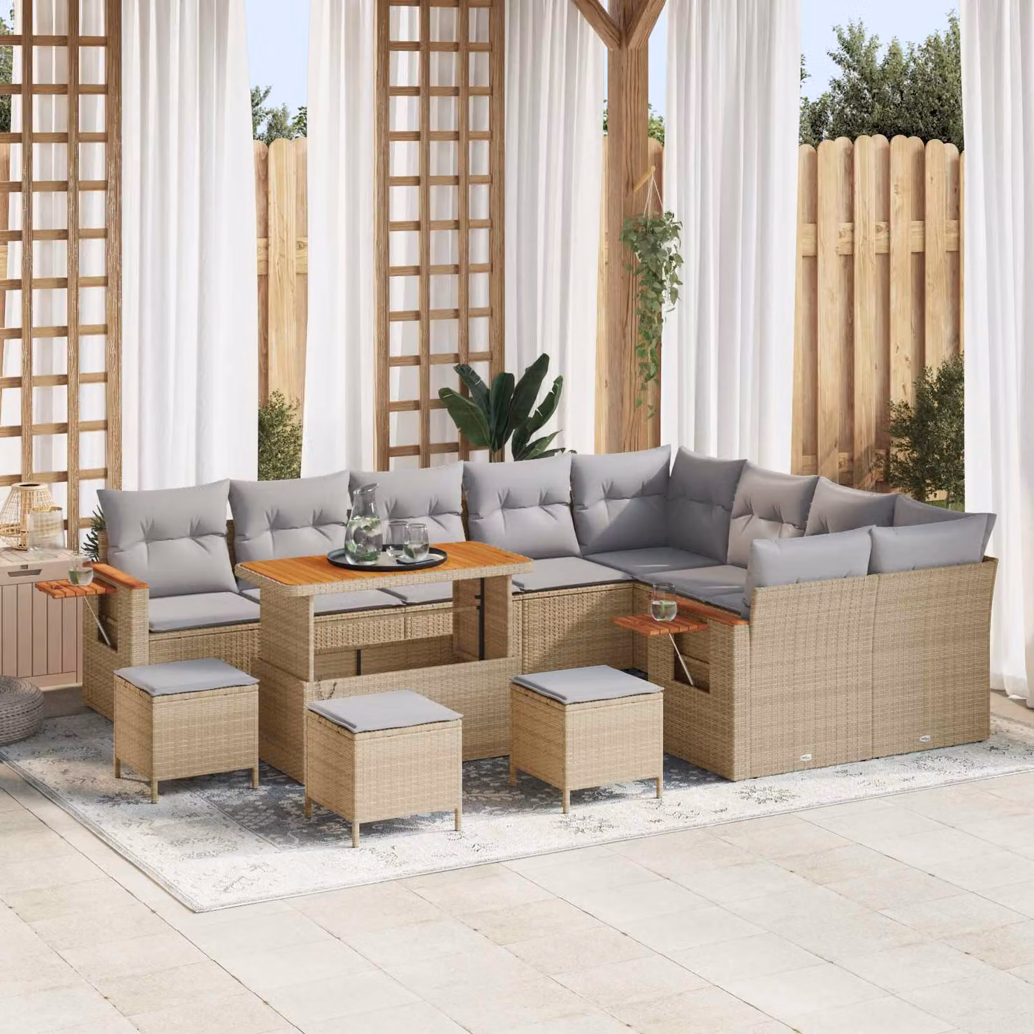 Set Divano da Giardino Moderno vidaXL in Polyrattan Beige con Cuscini e Tavolino da Caffè – 1