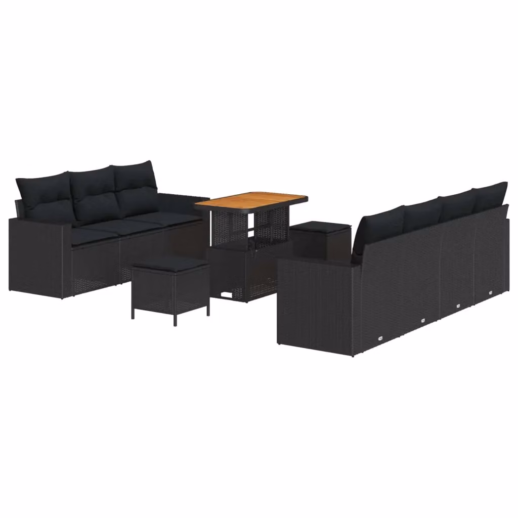 Set Divano da Giardino Moderno vidaXL in Polyrattan Nero con Cuscini e Tavolino da 10 Pezzi – 2