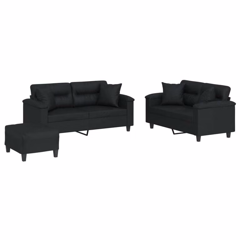 Set di Divani 3 pz con Cuscini Nero in Pelle finta