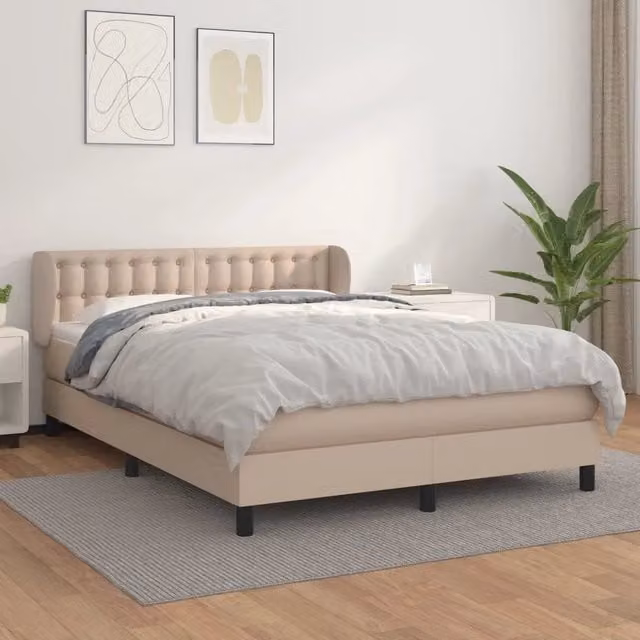 Letto a molle con materasso vidaXL in similpelle color cappuccino L/P/H: 203 x 147 x 88 cm