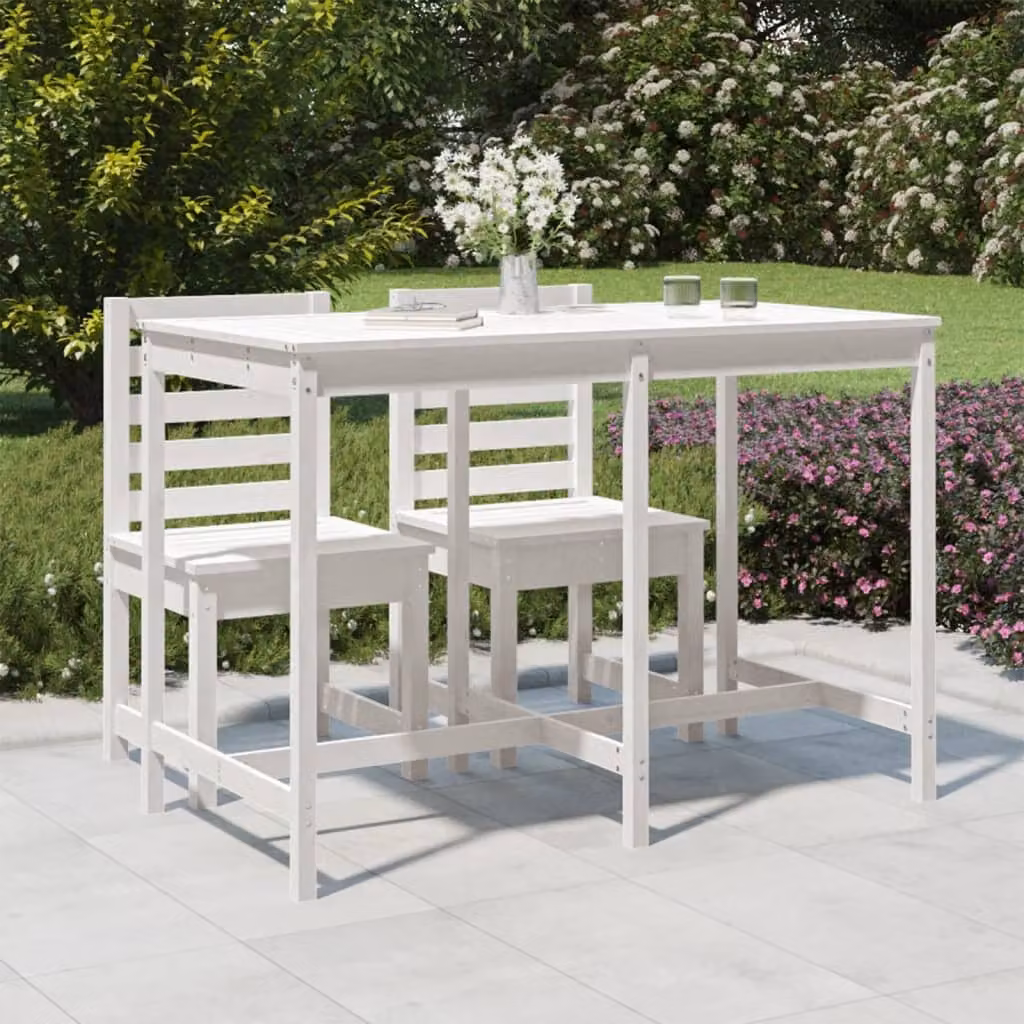 vidaXL Tavolo da giardino rettangolare in legno di pino bianco L: 159,5 cm, P: 82,5 cm, H: 110 cm