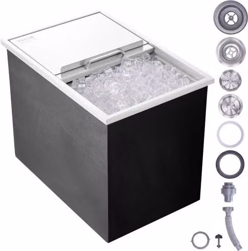 Vaschetta per ghiaccio da incasso Vevor in acciaio inox color argento con coperchio scorrevole, L: 68,3 cm, P: 45,5 cm, H: 53,6 cm