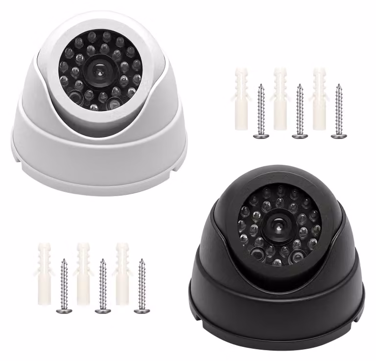 2 telecamere finte per sistemi di videosorveglianza - Telecamere di sicurezza realistiche con luce LED lampeggiante