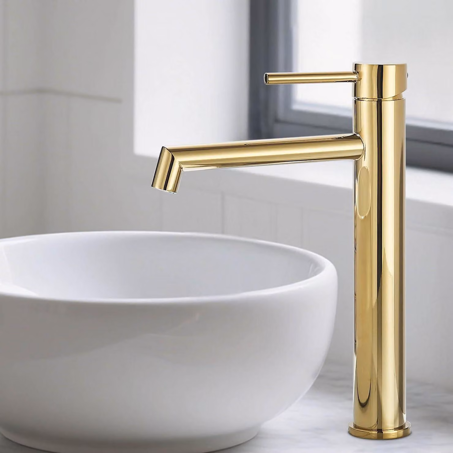 Miscelatore monocomando per lavabo, finitura oro, altezza del beccuccio 200 mm