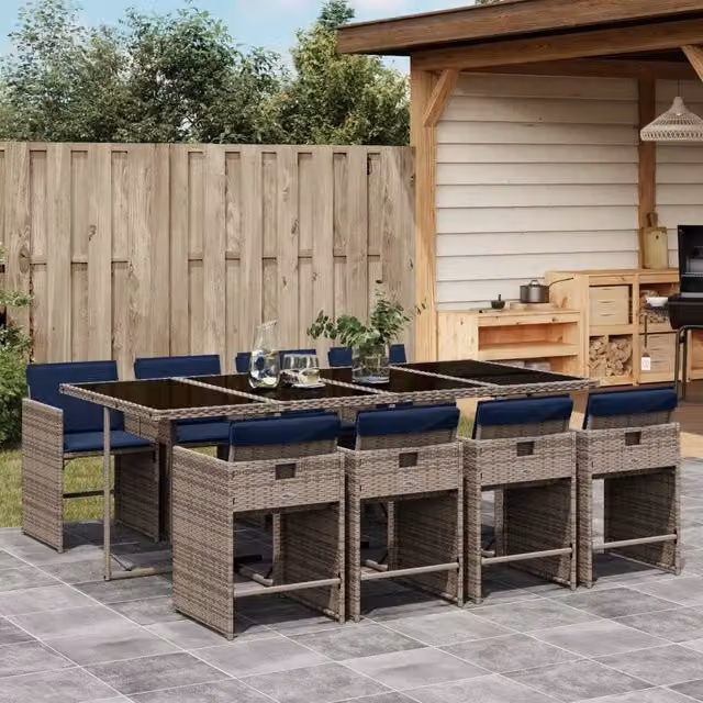 Set da pranzo da giardino da 9 pz con Cuscini Grigio 3277872
