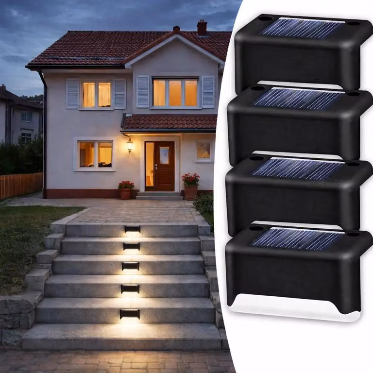 Luci da giardino a LED solari (4 pezzi), illuminazione impermeabile per scale e vialetti, accensione automatica, luci da esterno - PatioLights