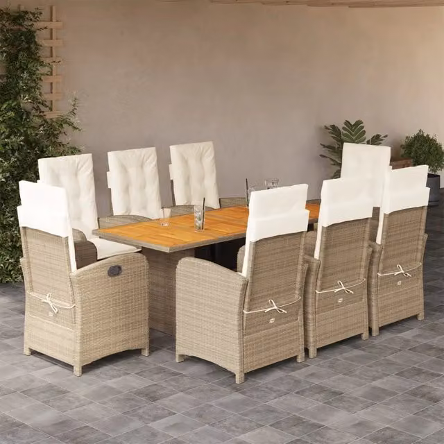 Set da Pranzo da Giardino 9 pz vidaXL in Polyrattan e Legno di Acacia con Cuscini Beige – 1