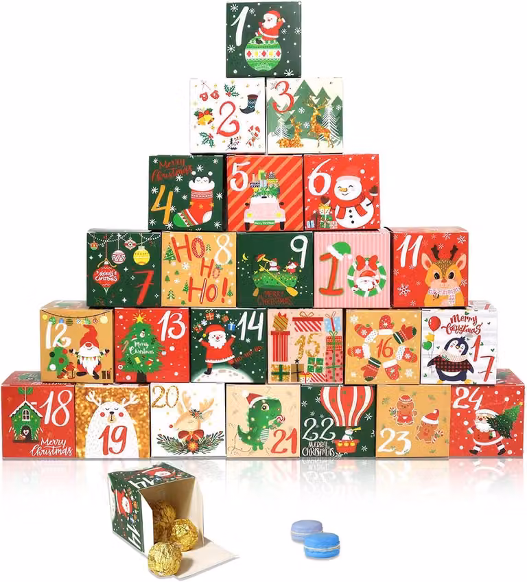 Calendario dell'Avvento da riempire - 24 scatole per il calendario dell'Avvento - Bellissimi calendari dell'Avvento fai-da-te - Decorazioni natalizie