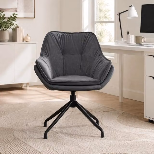 Sedia da ufficio ergonomica girevole OKWISH in similpelle grigio con base in metallo