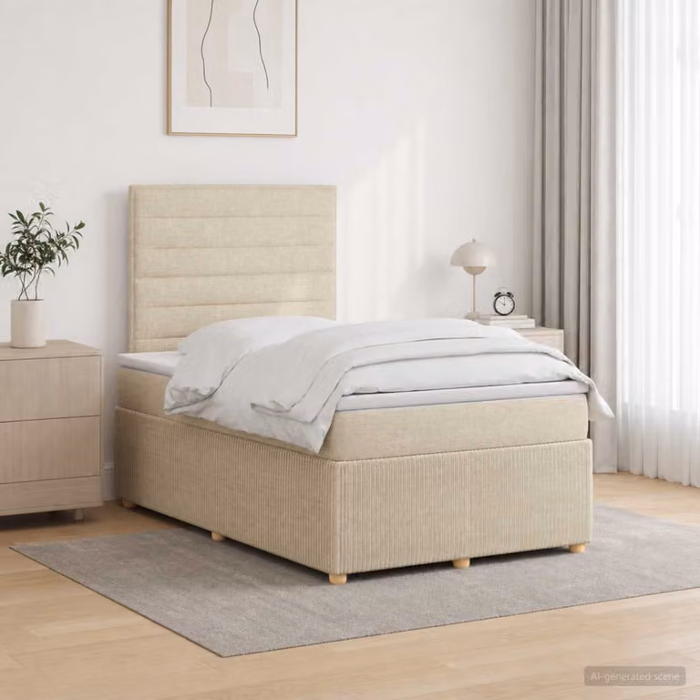 vidaXL Letto box spring con materasso a molle insacchettate, colore beige e bianco, L/P/H: 200 x 120 x 76,5 cm