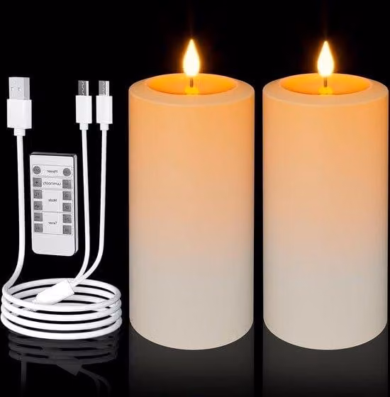 Candele luminose con intensità di luce regolabile - Candele automatiche con telecomando e timer - Confezione da 2 - 203 cm - Bianco - Luce tremolante - Decorazione di Halloween - Illuminazione per davanzali - Illuminazione da esterno - Illuminazione per i