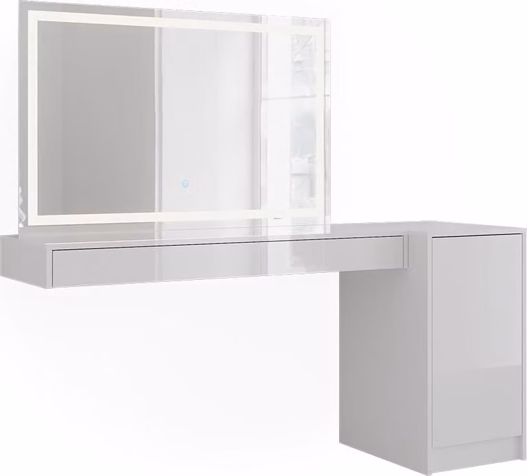 Tavolo da toeletta Vicco Sherry Bianco 160.2 cm con specchio LED e modulo con anta, Model 59577