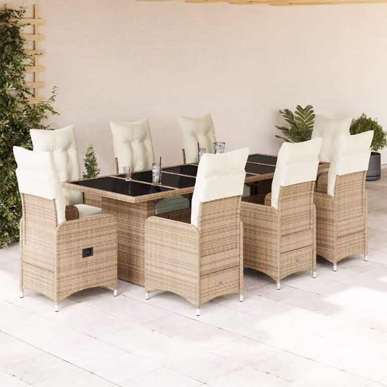 Maison Exclusive - Set da Bistrò da Giardino 9 pz con Cuscini Beige in Polyrattan