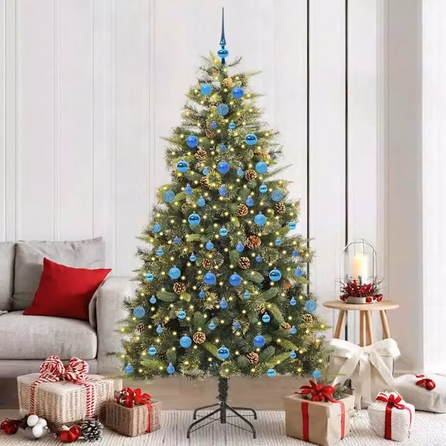 Albero di Natale artificiale pieghevole con coni Verde 210 cm 3395105