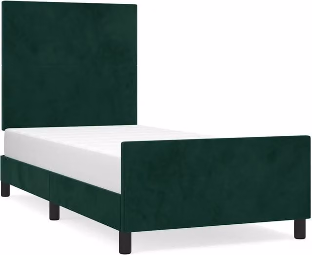 Letto singolo per adulti in velluto verde scuro con struttura in legno di larice L/P/H: 190 x 90 x 128 cm – 1