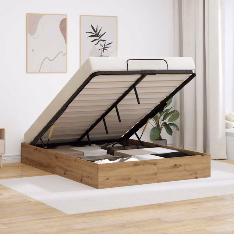 Letto ottomano moderno vidaXL in legno color rovere con contenitore a sollevamento L: 135 cm, P: 193 cm, H: 240 cm