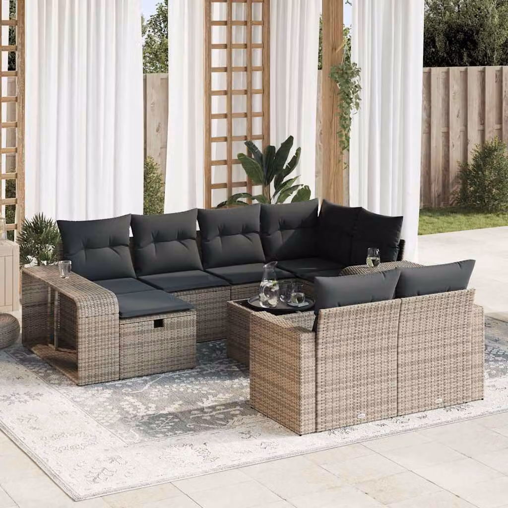 Set Divani da Giardino vidaXL 11 Pezzi a Forma di U con Cuscini Grigio