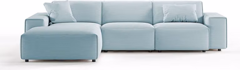 KAWOLA Divano RANI Ecksofa Cord hellblau Recamiere sinistra