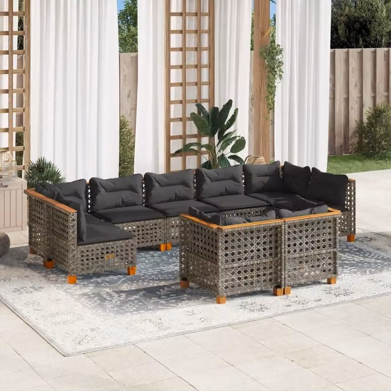 Maison Exclusive - Set da giardino 9 pezzi con cuscini Grigio Polyrattan