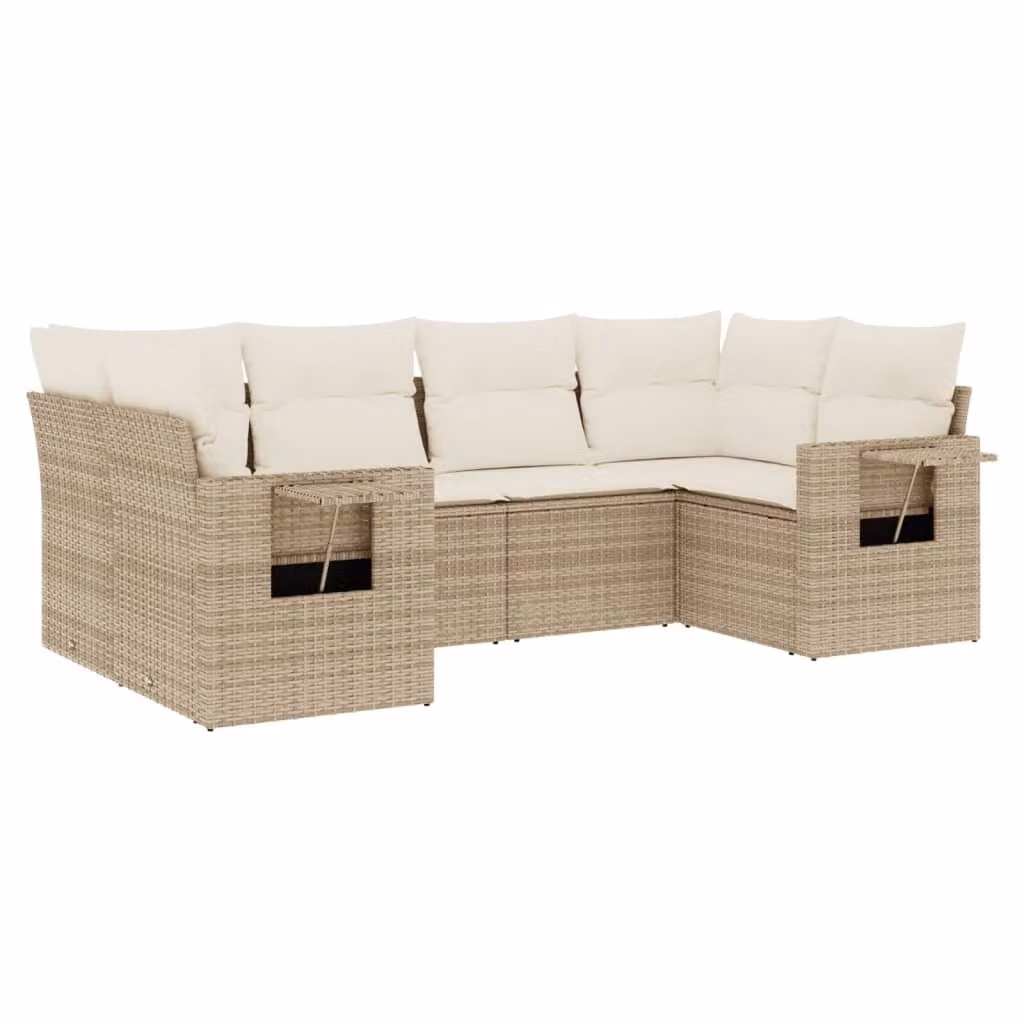 Set Divano da Giardino 6 pz con Cuscini Beige in Polyrattan