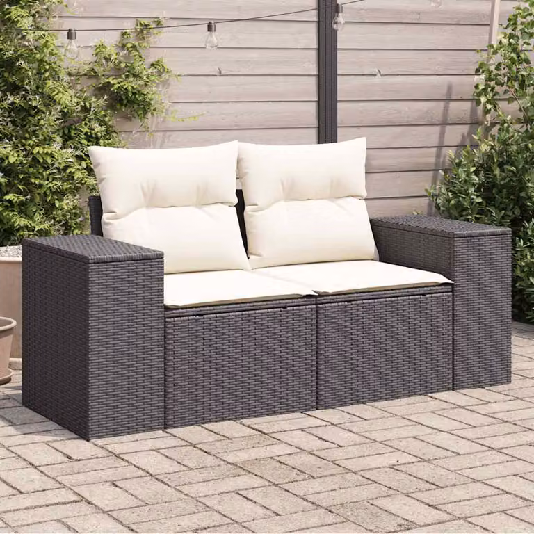 vidaXL Divano da Giardino a 2 Posti in Polyrattan Nero con Cuscini Imbottiti e Rivestimenti Rimovibili