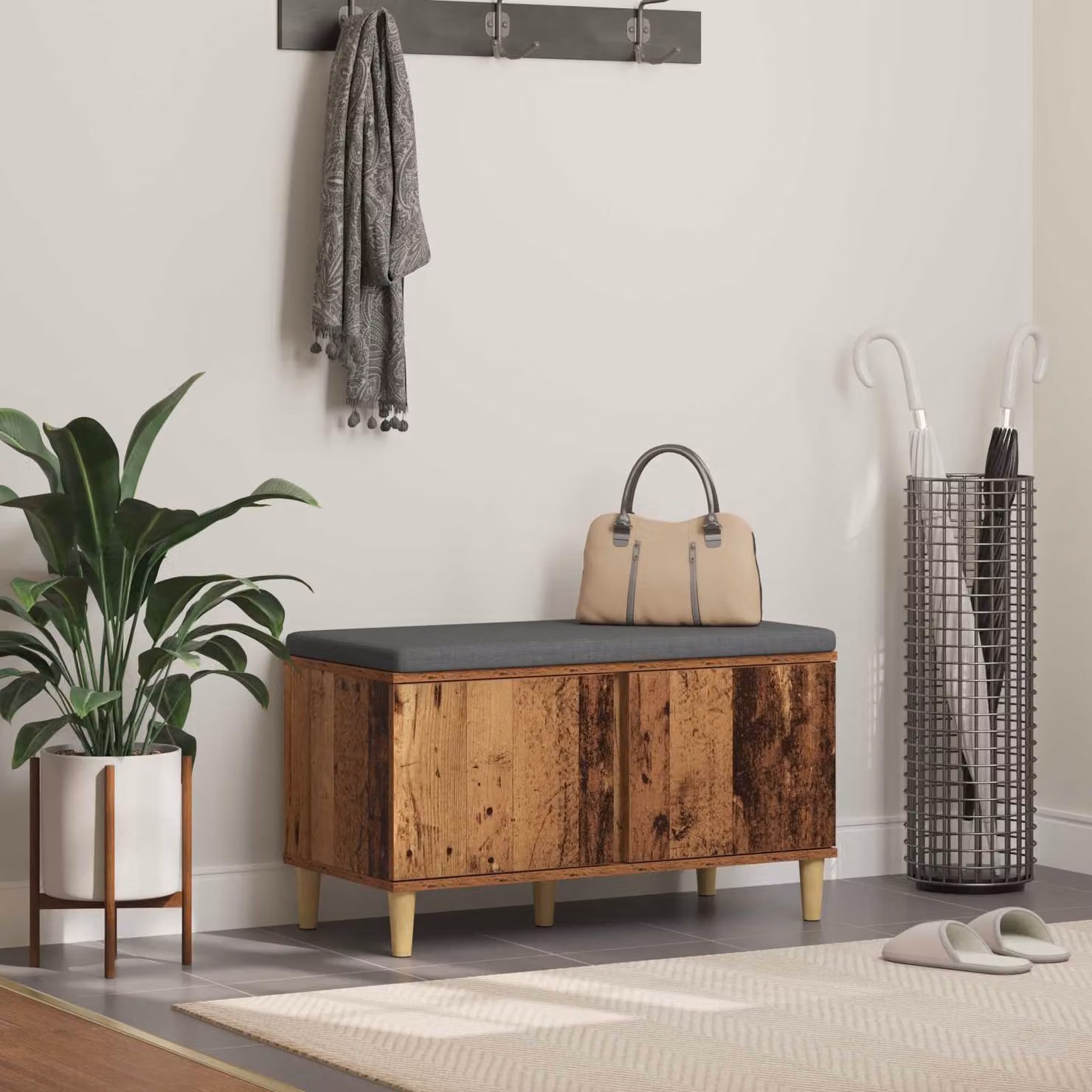 Panca per ingresso con scarpiera vidaXL in legno effetto legno vecchio marrone L: 80 cm, P: 38 cm, H: 46 cm