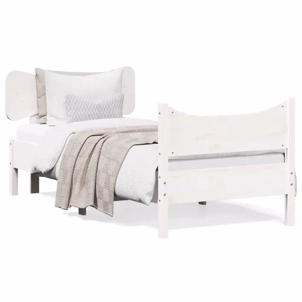 vidaXL Giroletto senza Materasso in Legno Massello di Pino Bianco L: 80,5 cm, P: 195,5 cm, H: 81 cm – 2