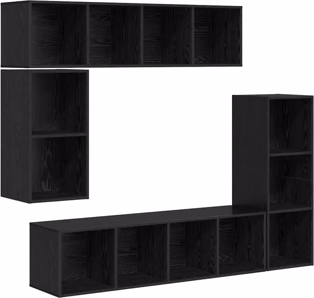 Set mobile TV 4 pz | Armadietto TV | Mobile Porta TV Rovere Nero Legno multistrato