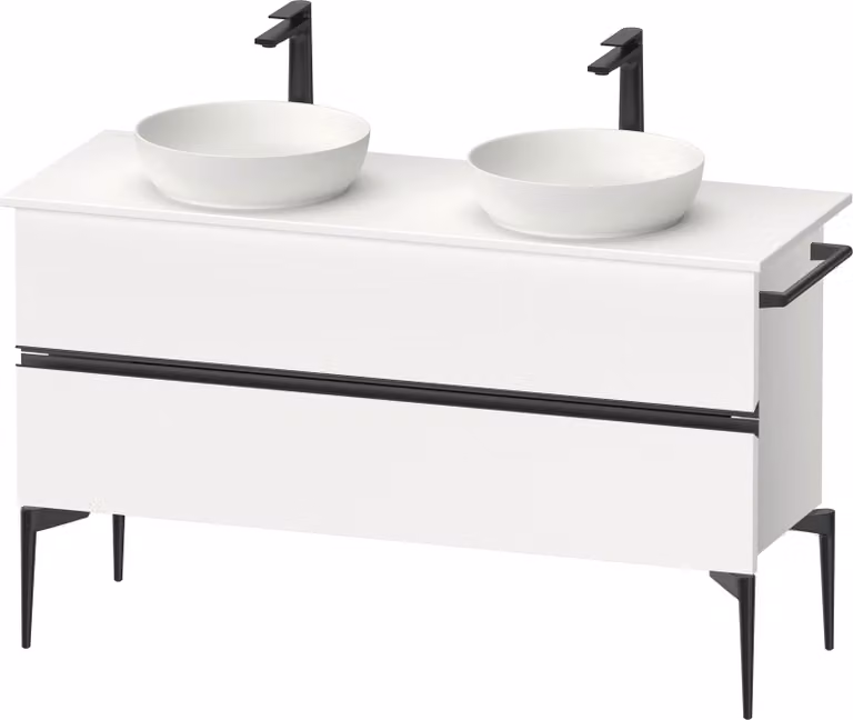 Duravit Sivida Meuble sous-lavabo sur console, 2 tiroirs, poignée noire diamantée mate, 1315x475x548mm, SV46610BD180000, SV46610BD180000