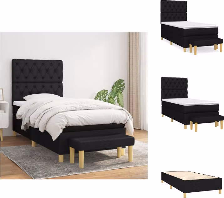 vidaXL Letto a molle con materasso nero 80x200 cm in tessuto - Letti e strutture letto