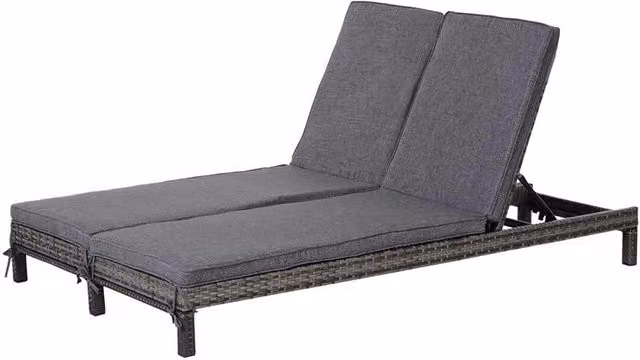 LETTINO PRENDISOLE A 2 POSTI E RATTAN CON MATERASSINO 195 X 120 X 28 CM GRIGIO
