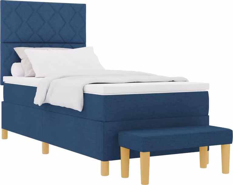 Letto boxspring con cuscini e testiera blu, 200 x 90 cm, tessuto