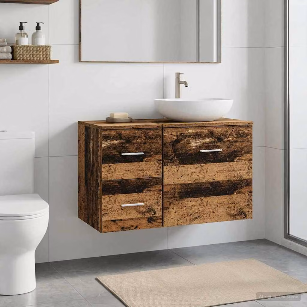 Armadio da bagno moderno vidaXL in legno marrone con cassetti e ante, L: 30 cm, P: 41 cm, H: 50 cm