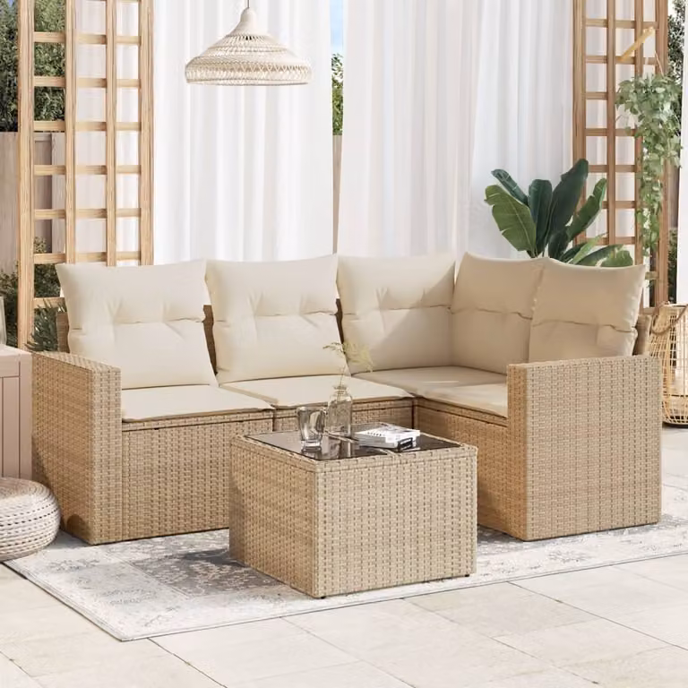 Maison Exclusive - Set Divano da Giardino 5 pz con Cuscini Beige in Polyrattan